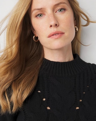 Cabled Mock Neck Pullover Sweater | White House Black Market